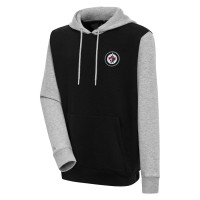 Winnipeg Jets Antigua Victory Colorblock Pullover Hoodie - Black/Heather Gray