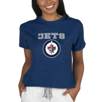 Winnipeg Jets Concepts Sport Women's Tri-Blend Mainstream Terry Short Sleeve Sweatshirt Top - Navy