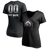 Winnipeg Jets Women's Personalized Midnight Mascot Logo V-Neck T-Shirt - Black