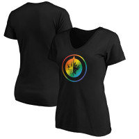 Winnipeg Jets Women's Team Pride Logo V-Neck T-Shirt - Black