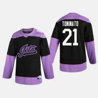 Men's Winnipeg Jets Dominic Toninato #21 2020 Hockey Fights Cancer Practice Black Jersey