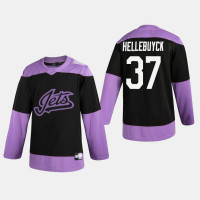 Jets Connor Hellebuyck #37 Hockey Fights Cancer Practice Black Jersey