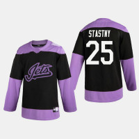 Men's Winnipeg Jets Paul Stastny #25 2020 Hockey Fights Cancer Practice Black Jersey