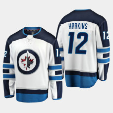 Men's Winnipeg Jets Jansen Harkins #12 Away 2020-21 Breakaway Player White Jersey