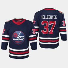 Winnipeg Jets Connor Hellebuyck #37 2019 Heritage Classic Premier Navy Jersey  -  Youth Winnipeg Jets Connor Hellebuyck #37 2019 Heritage Classic Premier Navy Jersey  -  Youth